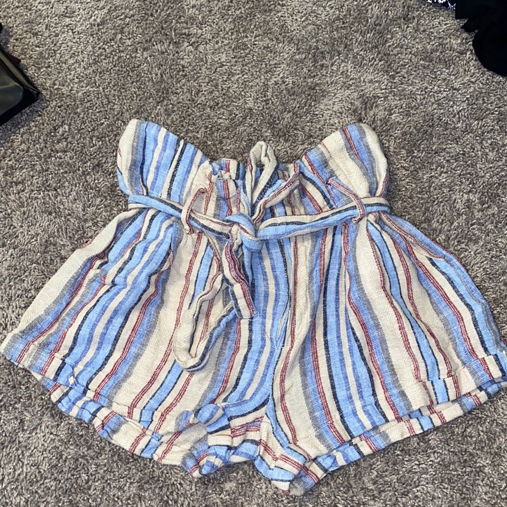striped paperbag waist shorts